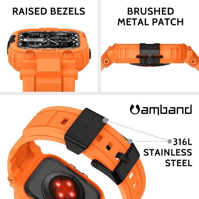 amBand Compatible with Apple Watch Series 9/8/7/6/5/4 & SE 3/2/1 41mm/40mm Band Case for Men, M1 Sport Rugged Case with Strap Military Protective Cover Bumper for iWatch 41/40 mm - Orange