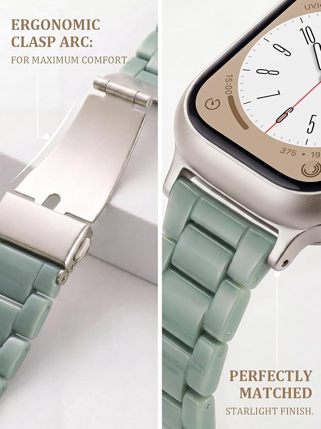 V-MORO Resin Bands Compatible with Apple Watch Series 11/10/9/8/7 Band 45mm 46mm Starlight Buckle Lightweight Fashion Strap Women Men Bracelet for iwatch Ultra Series SE/6/5/4/3/2/1(Cactus,42/44/45/46/49mm)