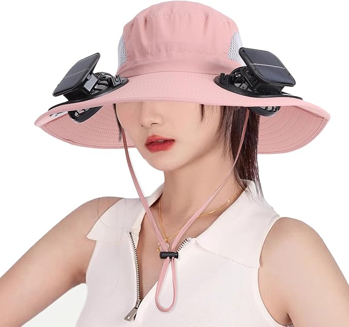 Outdoor Solar Powered Fan Hat for Men Women Breathable Wide Brim Hat with 2 Fans UPF 50+ Fishing Hat Beach Bucket Sun Hat