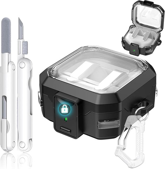 with Safety Lock for Samsung Galaxy Buds 4 Pro Case, Galaxy Buds 4 Case Cover, Clear Cyber Cases with Keychain & Cleaning Kit, Military Grade Armor Shockproof Full Body Protective Hard Shell (Black)