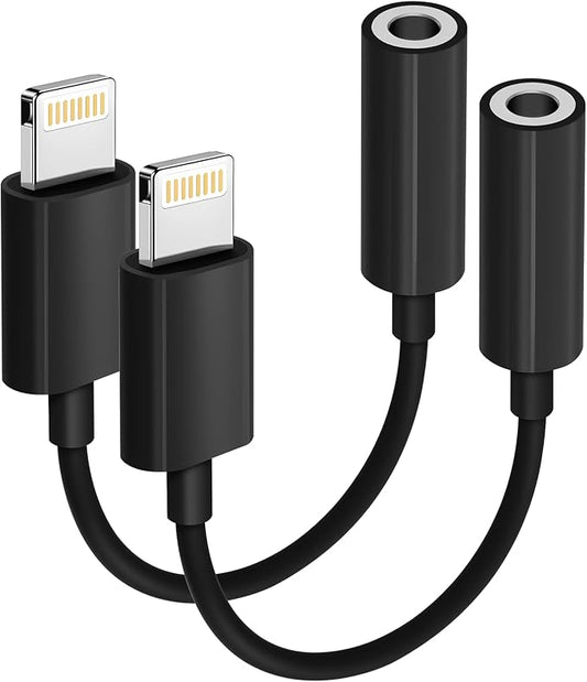 Apple MFi Certified 2 Pack Lightning to 3.5 mm Headphone Jack Adapter for iPhone, iPhone Aux Adapter Converter Dongle Audio Cable Compatible with iPhone 14 13 12 11 X XS 8 7 Black