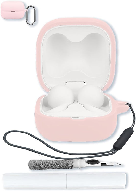 Case for Sony LinkBuds Open Truly Wireless Earbud Headphones（Model Number：WFL910B.UC, BOVUGAC Silicone Case Cover with Keychain & Cleaning Kit & Lanyard-Pink