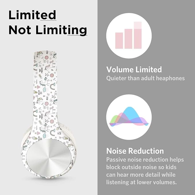 LilGadgets Connect+ Pro Wired Kids Headphones for School with Microphone, Volume Limiting Over-Ear Headset with Cord, SharePort Technology & SoftTouch Padding, Unicorn