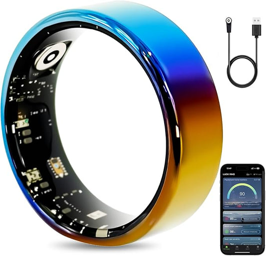Mirlray Smart Ring for Women & Men, Smart Ring Health Tracker, Blood Oxygen & Heart Rate Monitor, Long Lasting Battery Sleep Ring, Waterproof Fitness Ring (Ti-Blue, 12)