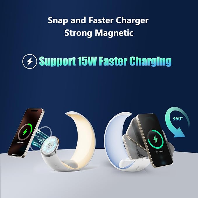 3 in 1 Charging Station for Apple Magnetic Wireless Charger for iPhone 16 15 14 13 12 11 9 8 All Series with RGB Night Light & for Apple Watch Charger & for AirPods 4 with ANC/3/2/Pro