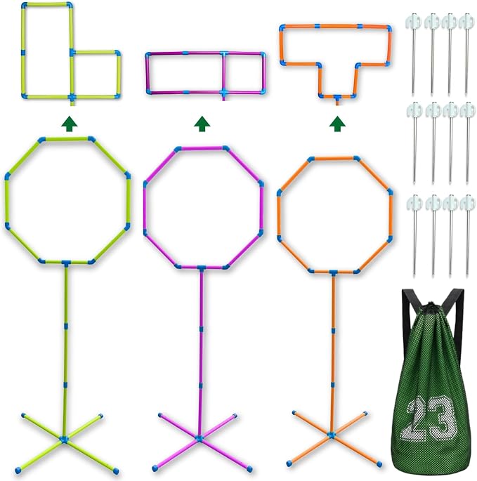 6-in-1 Drone Obstacle Course Kit with Carry Bag - 6 Shapes Multi-Configuration FPV Racing Gates, Wind-Resistant Ground Stakes, Training Set for RC Quads & Micro Drones (3-Size Set)