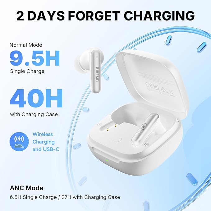 EarFun Air Pro 4i Noise Cancelling Wireless Earbuds, Hi-Res Sound with LDAC, 6 Mics AI ENC Clear Call, 40H Playtime, Multipoint Connection, Surround Sound, Bluetooth 5.4, Wireless Charging, White