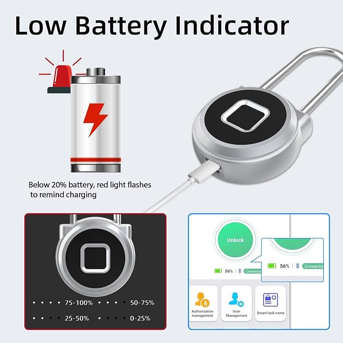 Fingerprint Padlock eLinkSmart Long Padlock with 45MM Shackle Phone App SmartWatch Weatherproof Combination Locker Lock for Gym Locker Locker Backpack Suitcase Luggage Silver
