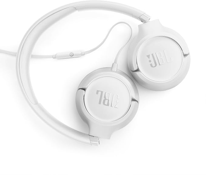 JBL Tune 530 - Wired on-Ear Headphones with a 3.5mm aux Jack and JBL Pure Bass Sound, Tangle-Free Flat Cable, Hands-Free Calls, Lightweight, Comfortable, and Foldable (White)