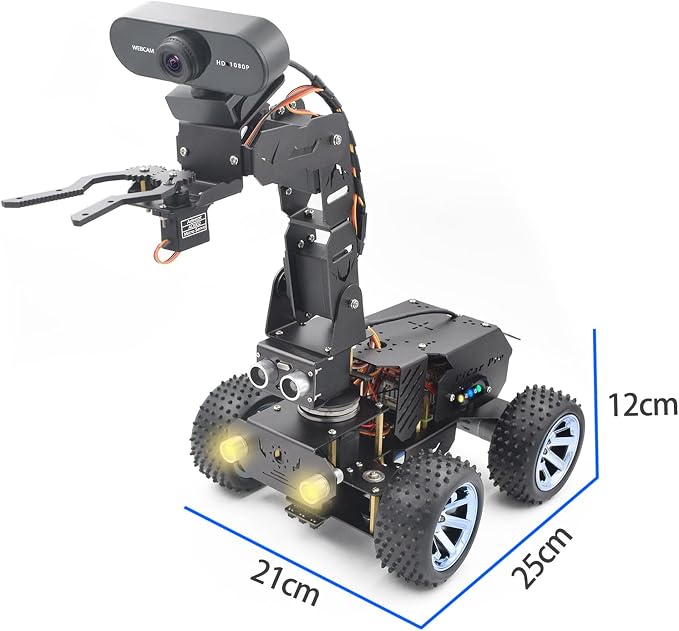 Adeept PiCar Pro V2 Robotics Kit(Raspberry Pi NOT Included), Smart Car with 4-DOF Robotic Arm for Pi 5/4/3, 1080P HD Camera, OpenCV, Obstacle Avoidance, Line Tracking, USB-C Charging, Digital Tutorial