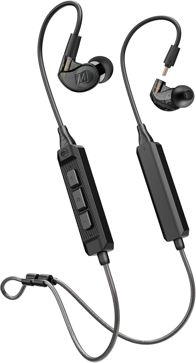 MEE audio M6 PRO Musicians' In-Ear Monitors Wired + Wireless Combo Pack: Includes IEMs, 2 Audio Cables and BT3 Hi-Res Bluetooth Audio Adapter w/aptX, LDAC, Auracast Support, & Built-In Headset (Black)