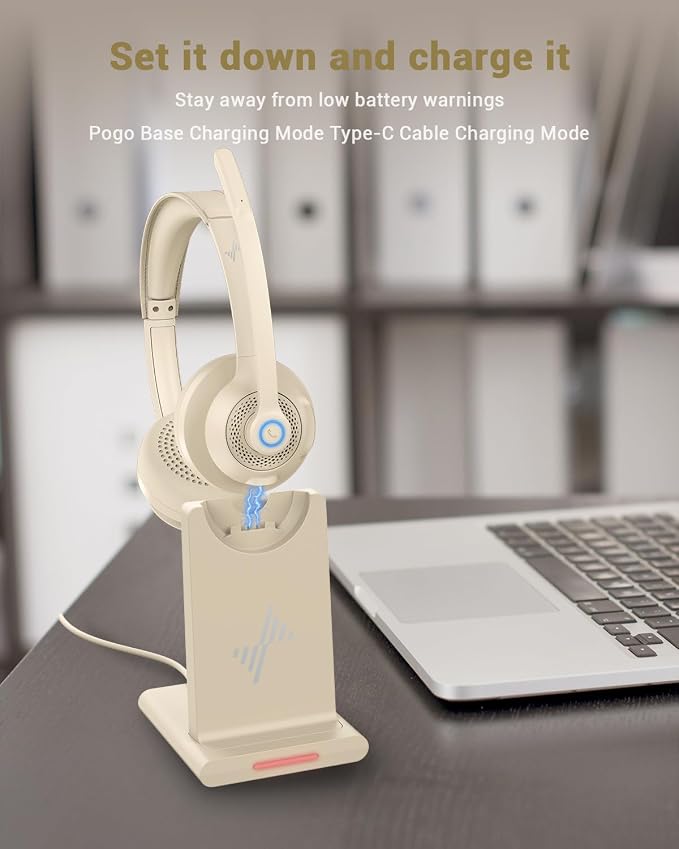 Bluetooth Wireless Headset with Mic for Work, Bluetooth 5.2, Advanced Noise Reduction Microphone, Clear Calls - Comfortable On-Ear Headphones, Applicable to PC, Laptop, Phone, Android, Zoom, Office