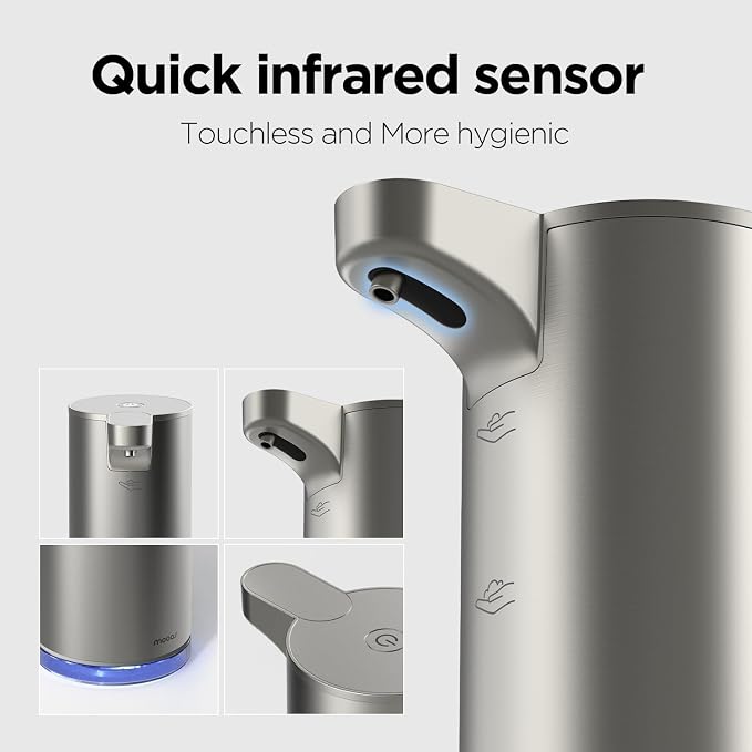 mooas Automatic Foaming Hand Soap Dispenser 2 Set (Ivory & White) Stainless Steel Rechargeable 2 Level Adjustable Touchless Soap Dispensers for Kitchen, Bathroom, Commercial 9.4oz Each
