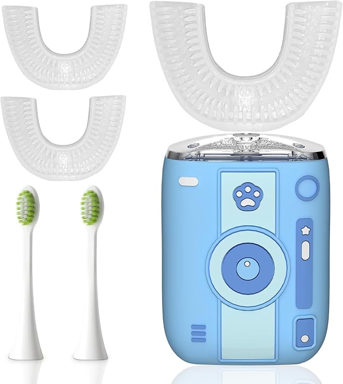 Adult Ultrasonic Electric Toothbrush, 360° Oral Cleaning for Stain & Whitening, IPX7 Waterproof Rechargeable, U-Shape Brush Head×3 + Straight Handle Brush Head×2