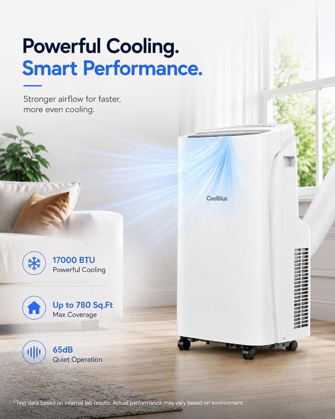 Coolblus Portable Air Conditioner 17000 BTU, WiFi Smart AC Unit for Rooms Up to 780 Sq.Ft, 3-in-1 Portable Air Conditioner with Cooling, Remote Control, Auto Swing, White-17000BTU-WIFI
