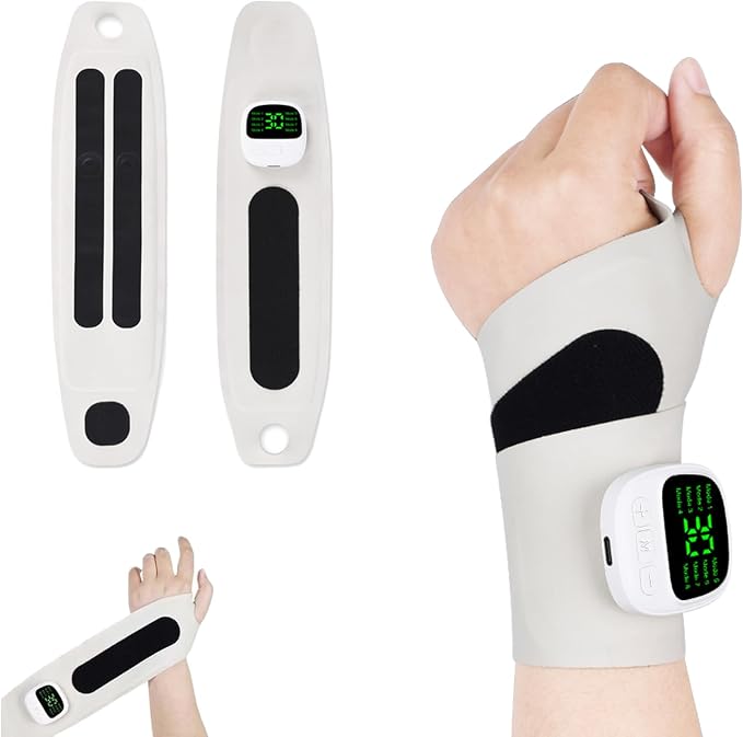 Carpal Tunnel Wrist Massager, 8 Modes & 30 Levels 360° Ergonomic Surround Support Wrist Massager, Detachable Main Unit, Adjustable Thumb Loop for Home/Workplace Hand Pain Relief