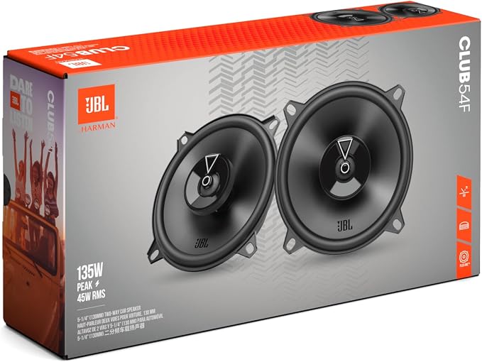 JBL Club 54F - 5-1/4" (130mm) Two-Way Car Speaker, 45W RMS, 135W Peak, Sensitivity (@ 2.83V): 91dB, Frequency Response: 75Hz – 20kHz, Nominal Impedance: 3.0 ohms