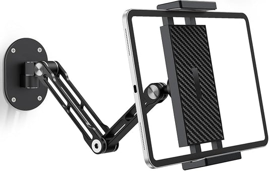 iPad Wall Mount Holder, Heavy Duty Aluminum Tablet Wall Mount, Full Motion Tilt & Swivel Base, Adjustable Foldable for Kitchen, Gym, Fits iPad Pro Air Mini, Galaxy Tab, 4.7-13" Phones & Tablets, Black