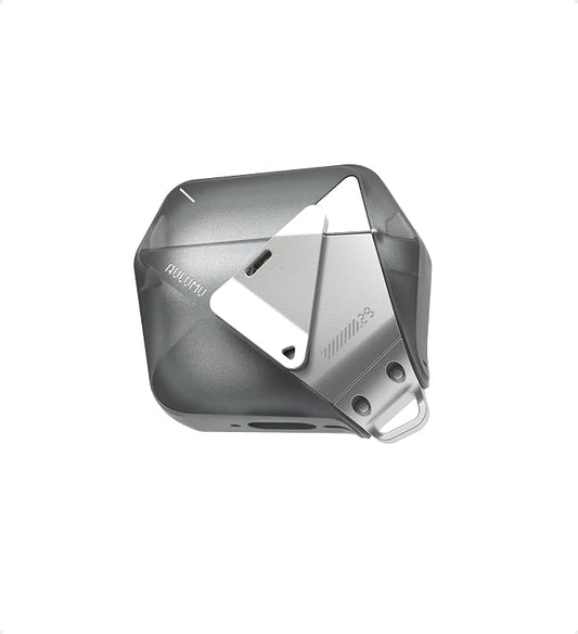 Aulumu A29 Geometric AirPods 4 Case with Lock | Protective Cover with Nylon Buckle | Alloy Armour | Compatible with Apple AirPods 4th (2024) - Translucent Grey