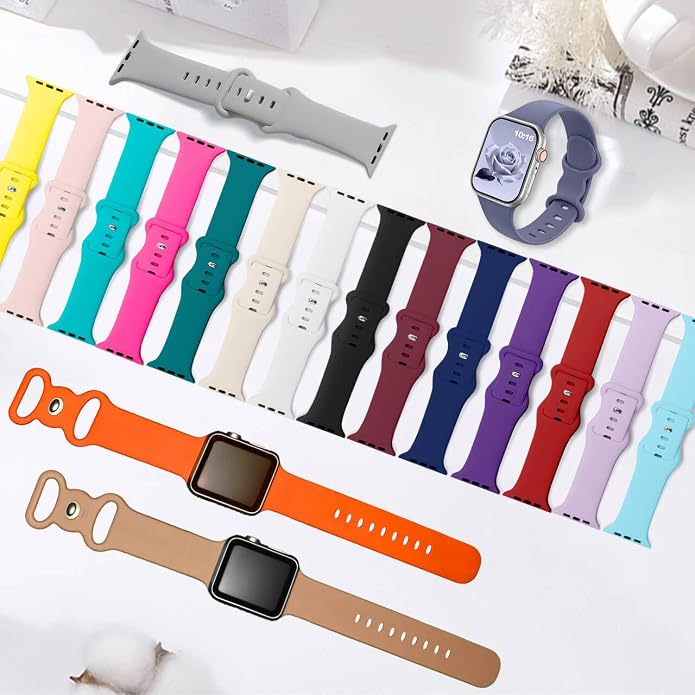18 Pack Sport Band Compatible with Apple Watch Bands 40mm 41mm 38mm 46mm 45mm 44mm 42mm 49mm for Women Men, Silicone Band with Organizer for iWatch Ultra Series 11 10 9 8 7 6 5 4 3 2 SE/SE 3nd