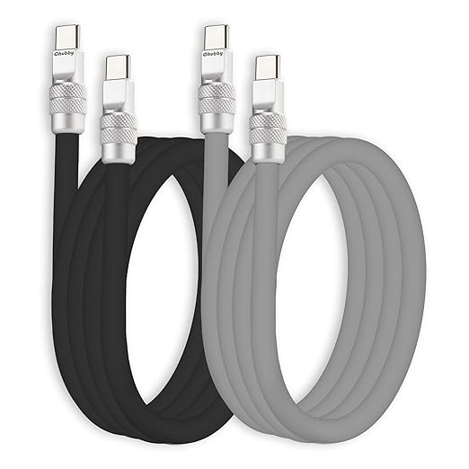 chubbycable Couple Chubby 2 Pack 240W USB C Cable Extra Thick Silicone Fast Charging Cable Compatible with iPhone 17-15 Series iPad Galaxy Series, Black+Gray, Type-C to Type-C, 6.6FT