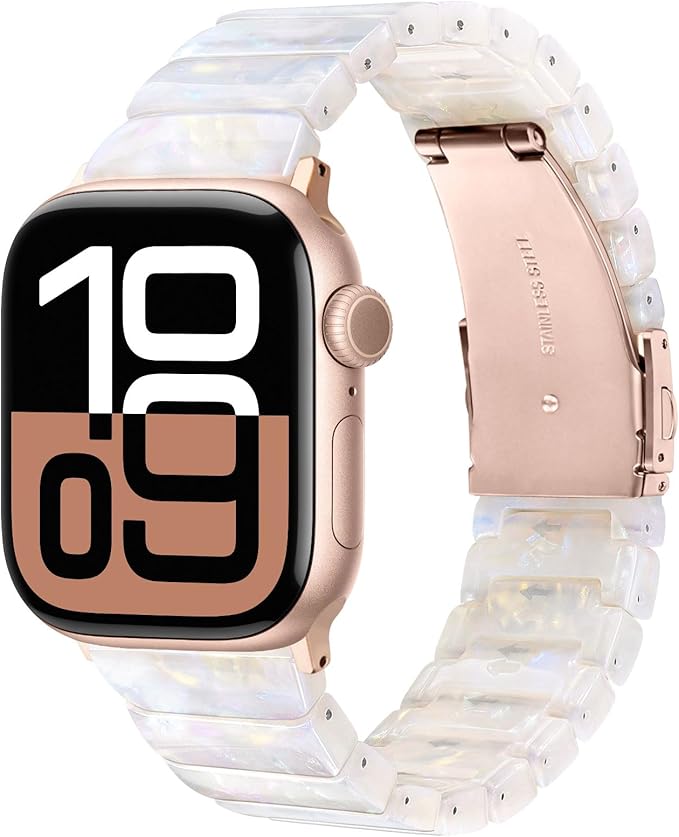 V-MORO Resin Band Compatible with Apple Watch Series 7/8/9/10/11 41mm/40mm/38mm/42mm Fashion Strap for iWatch Series 6/5/4/3/2/1/SE/SE 2 Lightweight Bracelet Wristband Women(Classic Aurora White)