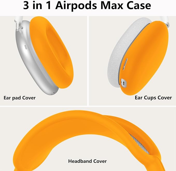 Silicone Case Cover for AirPods Max Headphones,Ear Pad Case Cover/Ear Cups Cover/Headband Cover for AirPods Max 2/1 (2026/2024/2020)(USB-C/Lightning),Silicone Accessories for Apple AirPod Max 2,Yellow