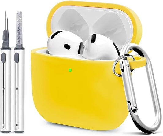 for Airpods 4th Case Cover, Come with Cleaner Kit,Soft Skin Silicone Case Cover with Keychain, Full Protective Case for Men and Women, Compatible with AirPods 4th Generation Case,Yellow