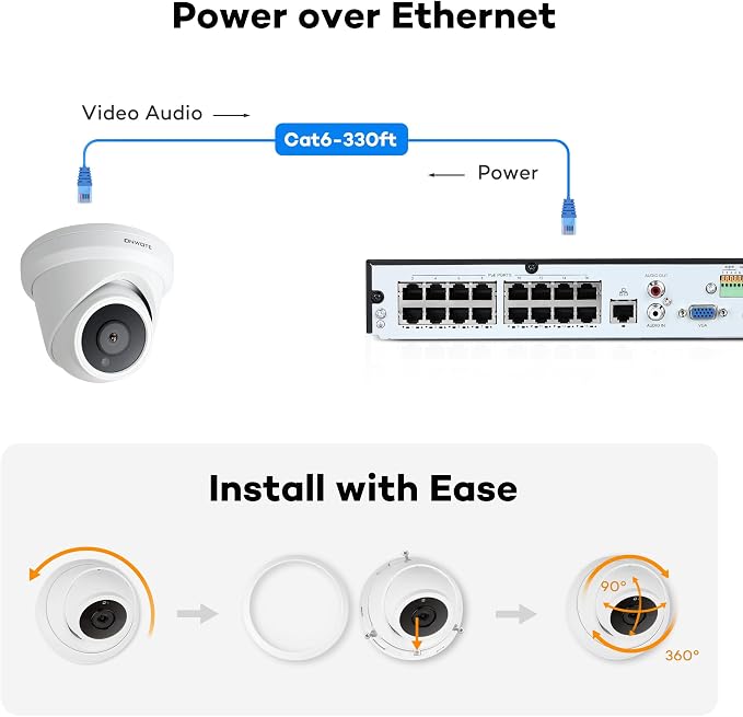ONWOTE 4K 8MP PoE IP Security Camera, AI Human Vehicle Detection, 3840x2160 8 Megapixels, 134° FoV, Video Audio, Indoor Outdoor, Commercial Wired Camera for Business