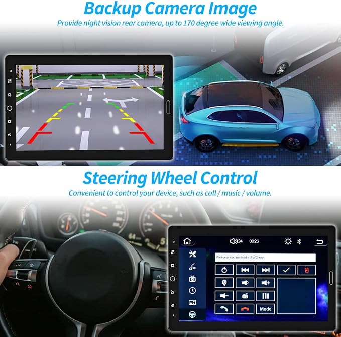Hikity 10.1 Inch Single Din Car Stereo with Carplay Android Auto, Detachable Touch Screen Car Radio, Bluetooth FM Car Audio Receiver Support Mirror Link TF AUX USB SWC DVR Backup Camera