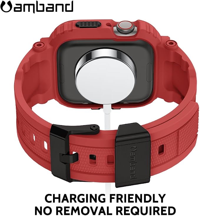 amBand Compatible with Apple Watch Series 9/8/7/6/5/4 & SE 3/2/1 41mm/40mm Band Case for Men, M1 Sport Rugged Case with Strap Military Protective Cover Bumper for iWatch 41/40 mm - Mars Red
