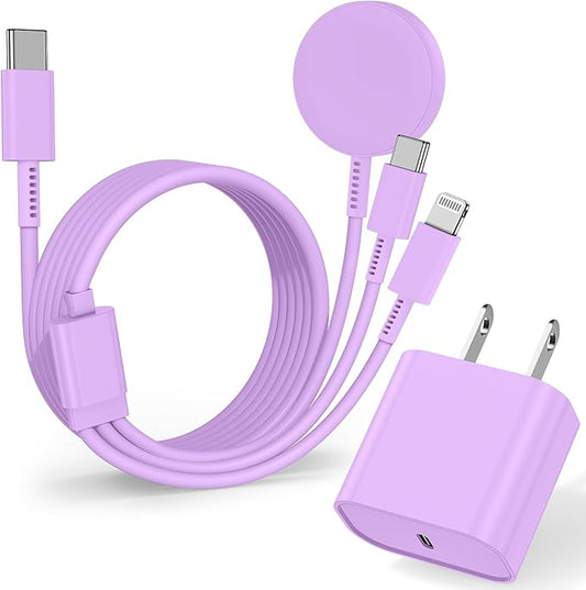 20W USB C for Apple Watch Charger Fast Charging,3in1 Multiple Cable for iWatch USBC Charger Cord 6FT for Apple Watch Series 11/10/9/8/7/Ultra3/Ultra 2/6/5/4/3/2/1/Ultra/iPhone 17/16/15/14/13/12-Purple