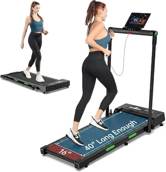 THERUN Walking Pad, 2 in 1 Foldable Treadmills for Home, 0.6-7.6 MPH, 2.5 HP Under Desk Treadmill with Handle Bar, 16" Widened Running Belt, with Remote Control & LED Touch Screen
