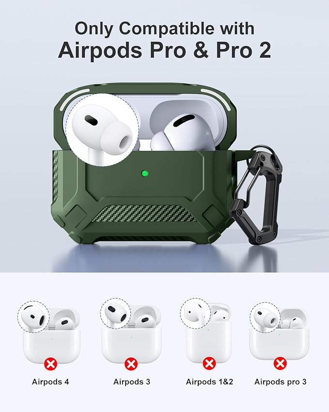 Lerobo for AirPods Pro 2 Case with Cleaner Kit,Hard Protective Cover Compatible with Apple AirPods Pro 2nd/1st Generation with Keychain, Powerful Drop Protection, Magnetic Lid,Cyber Series, Green