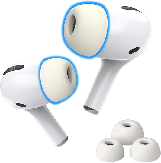 Foam Masters Memory Foam Ear Tips for AirPods Pro 3rd Gen (2025) Only | Comfortable | Secure | Better Noise Cancellation | Version 3.0 Replacement Buds (Small, Med, Large - 3 Pairs, White)