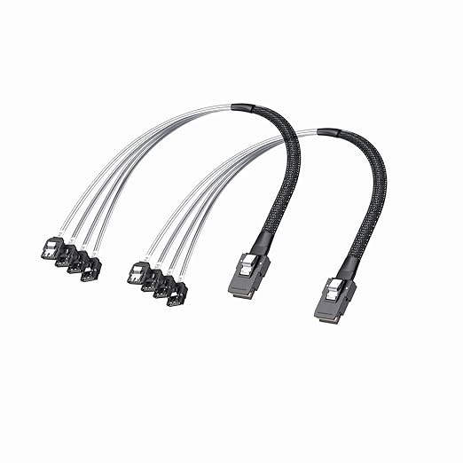 10Gtek MiniSAS SFF-8087 Fan-Out Cable Breakout to 4xSATA, 6Gbps High-Speed Cable for RAID Controllers, Servers & Storage Enclosures, 0.5-m(1.6ft), 2-Pack