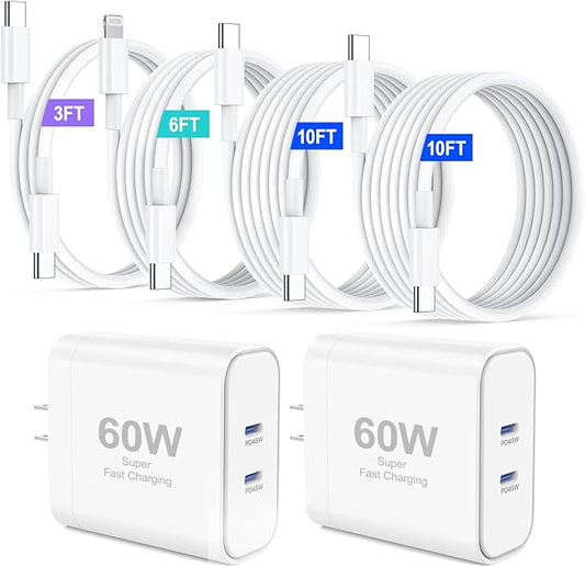 iPhone 17 Charger,45W Fast Charging Dual Port USB C Charger Block with 3/6/10/10FT Type C Charging Cable-PD Quick Adapter 3.0 for iPhone 17e/17/17 Pro/17 Pro Max/Air/16/15 Pro Max/Plus,iPad (White)