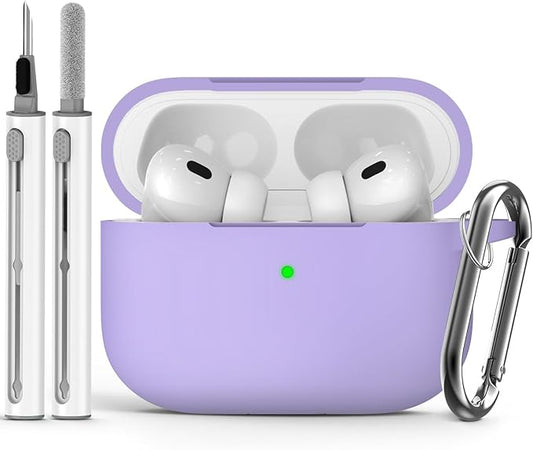 Ljusmicker for AirPods Pro Case Cover with Cleaner Kit,Silicone Protective Cover for Apple AirPod Pro 2nd/1st Generation Cases for Women Men,AirPods Pro 2/Pro Case Accessories with Keychain-Purple