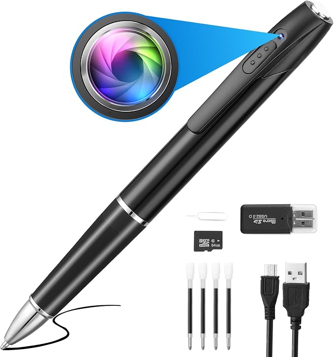 1080P HD Spy Camera, 64GB Mini Body Cam, Hidden Cameras, Mini Camera, Rechargeable Small Pocket Cam, Suitable for Feetings, Classrooms, Business Negotiations