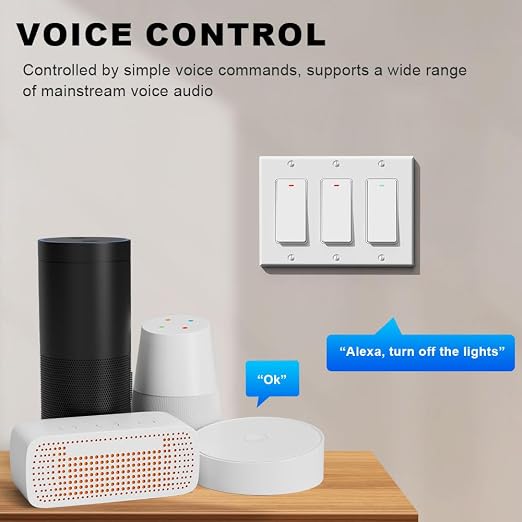 Smart Switch 3 Gang, Neutral Wire Required, 2.4GHz Wi-Fi Light Switch Compatible with Alexa and Google Home, UL Certified