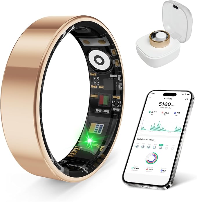 2026 Smart Ring Health Tracker for Men Women, Sleep Stress Exercise Health Monitoring, IP68 Waterproof, Long Battery Life, No Subscription, iOS Android Compatible (Rose Gold, 12)