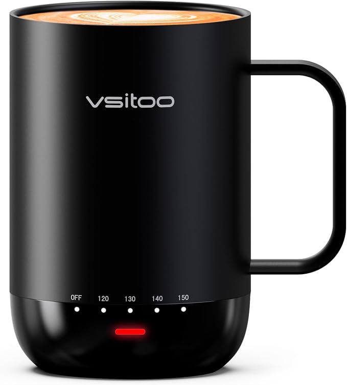 VSITOO S3 Pro 16oz Smart Self Heating Coffee Mug, Heated Coffee Mug with AI Auto-Sensing Temperature Control, 120-150℉ Rechargeable Smart Mug Warmer, IPX7 Waterproof, Gift for Men Women, Black