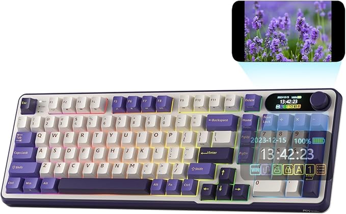 RK ROYAL KLUDGE S98 Mechanical Keyboard w/Smart Display & Knob, 96% RGB Wireless Gaming Keyboard BT/2.4G/USB-C, Hot Swappable Custom Keyboards, Software Support, Silent Computer Gaming Keyboard