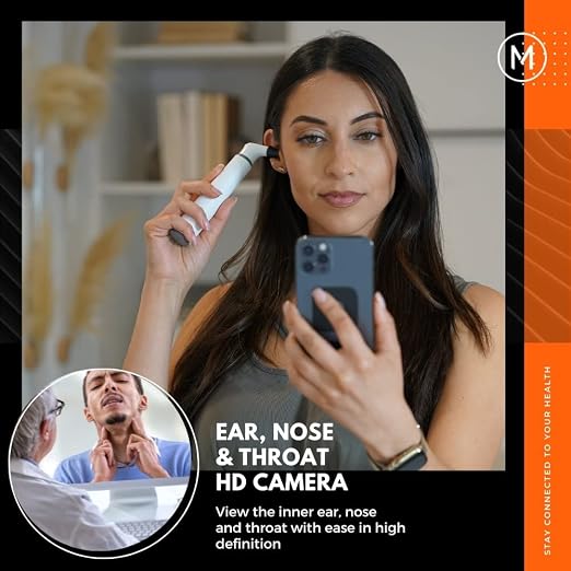 MOBI Smart Otoscope for Ears, Nose & Throat, 1080P HD Ear Camera with App for Adults & Kids, Rechargeable Digital Otoscope with 6 LED Lights, Multi-Axis Gyroscope & 3 Speculum Tips
