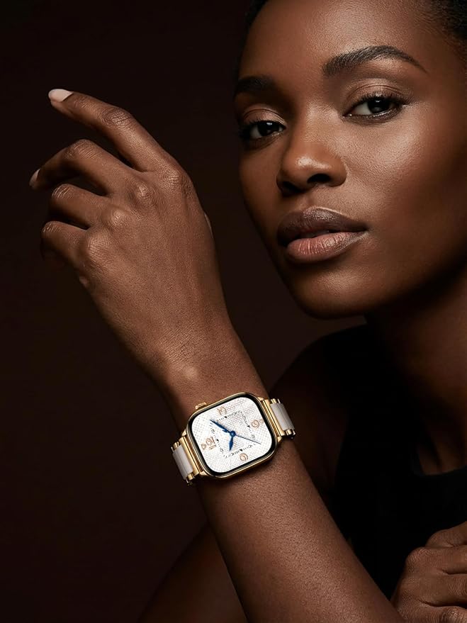 V.R.HOPE Apple Watch Band for Women 42mm 44mm 45mm 46mm 49mm Fashion Gold Stainless Steel Metal Strap with Resin Inlay, Fashion Bracelet Compatible with iWatch Series Ultra3/11/10/9/8/7/6/SE (Oatmeale+Gold)