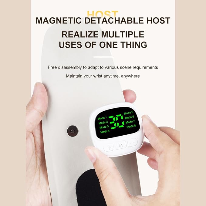 Carpal Tunnel Wrist Massager, 8 Modes & 30 Levels 360° Ergonomic Surround Support Wrist Massager, Detachable Main Unit, Adjustable Thumb Loop for Home/Workplace Hand Pain Relief