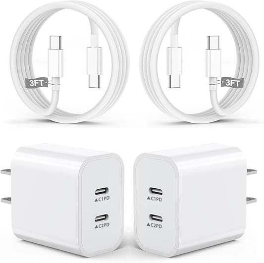 iPhone 17e Charger,2Pack Dual USB C Port Fast Wall Chargers Block with 3FT USB C to C Charger Fast Charging Cable Cord for iPhone 17/17 Pro Max/17 Pro/16Pro Max/16 Plus/16e/15 Pro/15/iPad Pro/Air/Mini