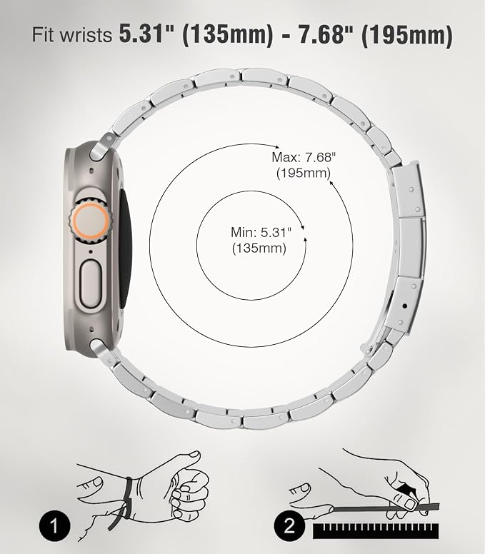 Upgraded Titanium Band Replacement Compatible with Apple Watch Band Ultra 3 Ultra 2/Ultra 49mm,iWatch Series 11/10 46mm,9/8/7 45mm,SE3/SE2/SE/6/5/4 44mm,3/2/1 42mm, Titanium Watch Band, Silver