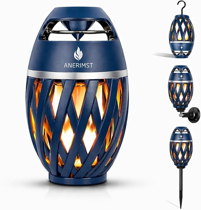 ANERIMST Outdoor Bluetooth Speakers with LED Torch Light, for Dad– Wireless & Waterproof Speaker for Garden, Patio, 360° Sound, 24-Hour Playtime - Ideal Present for Men (Blue)