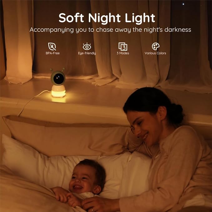 BOIFUN 2026 Upgraded 2K WiFi Baby Monitor with Camera and Audio, Smart Night Light, APP & 5" Split-Screen Control, Motion/Cries/Sound/Custom Alarm Zone Detect, Auto Tracking, Humidity Temp Detect